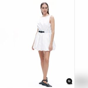 White Sleeveless Mini Dress with Belt